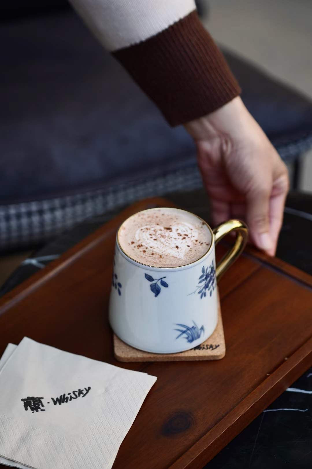 Hand-Drawn Fish and Floral Coffee Cups (Pair)