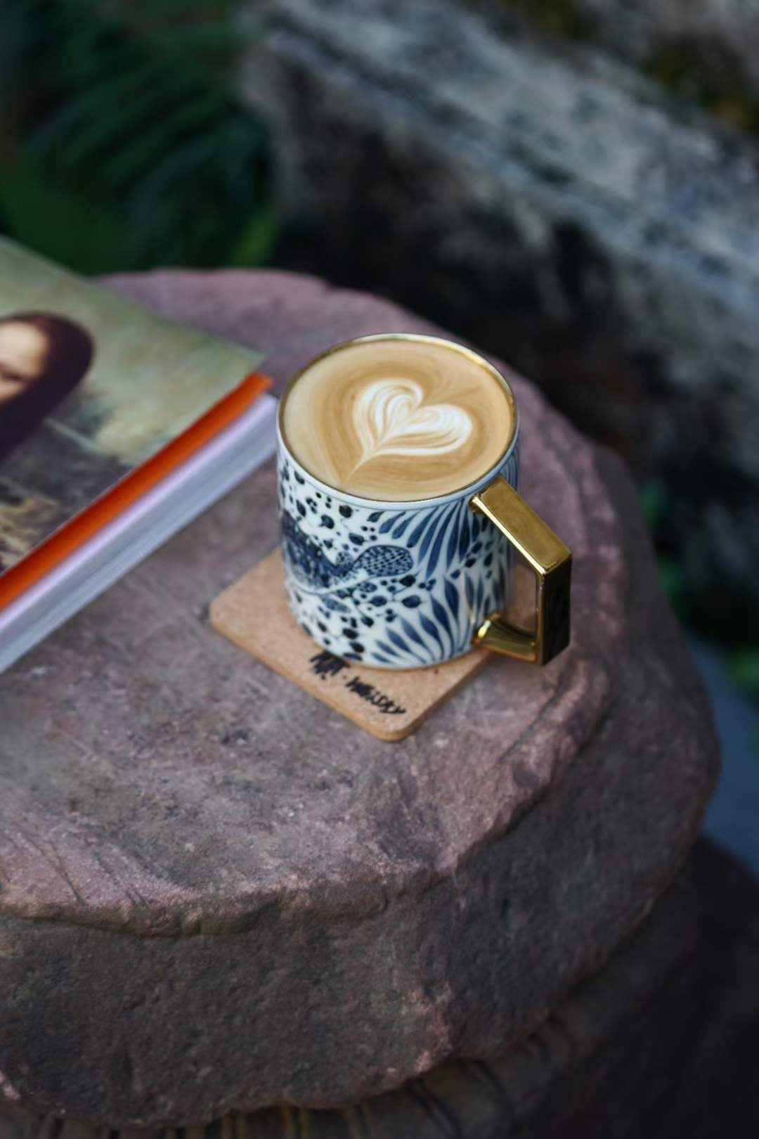 Hand-Drawn Fish and Floral Coffee Cups (Pair)