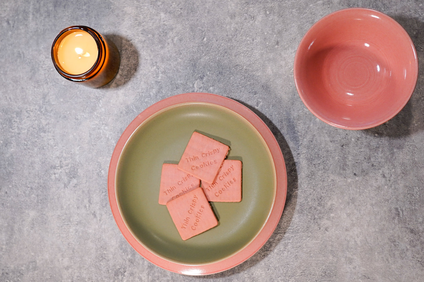 Handmade Salmon and Green Flat Plate