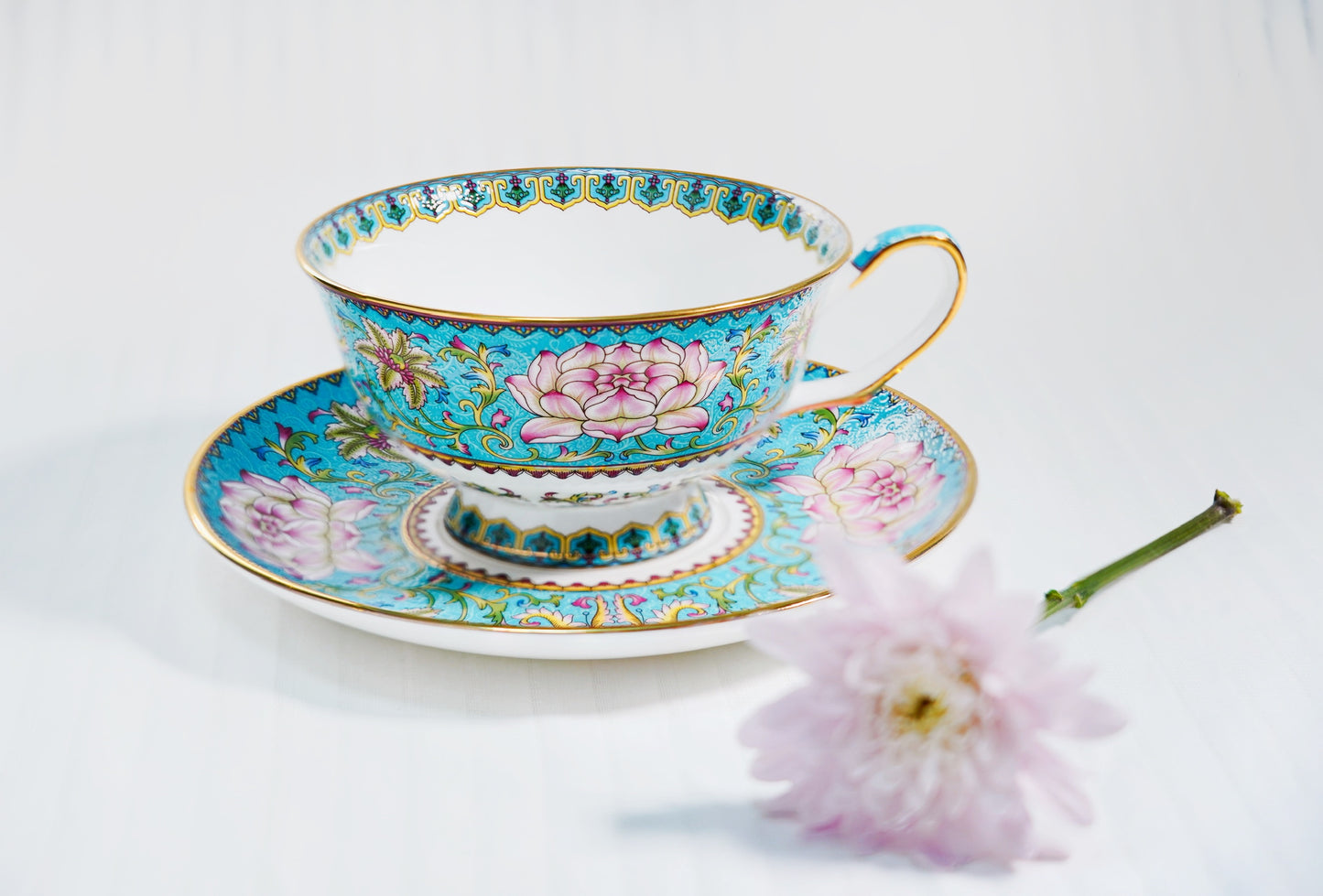 Enamel Lotus Flower Coffee Cup Couple Set (4 pieces)