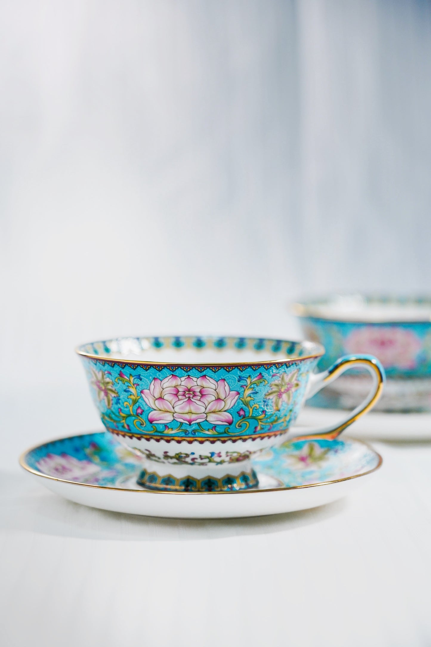 Enamel Lotus Flower Coffee Cup Couple Set (4 pieces)