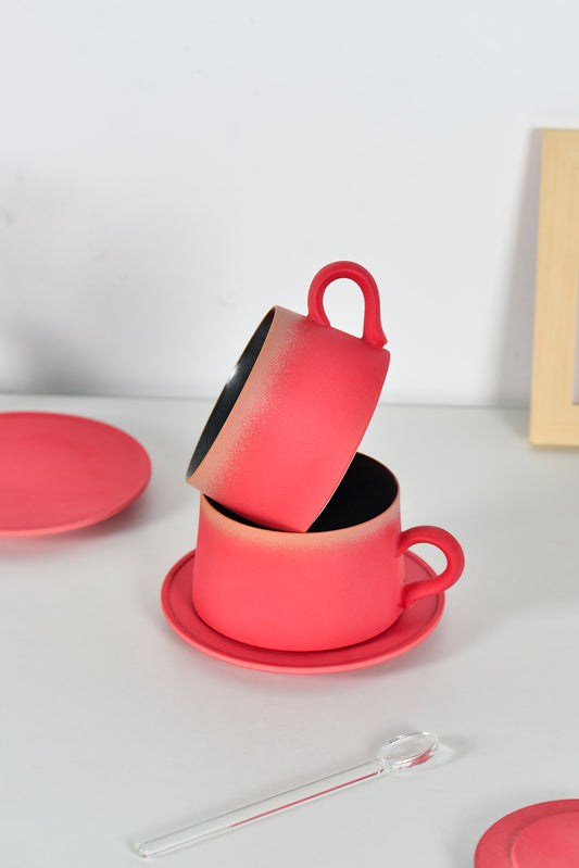 Handmade Sand Red Coffee Cup Set
